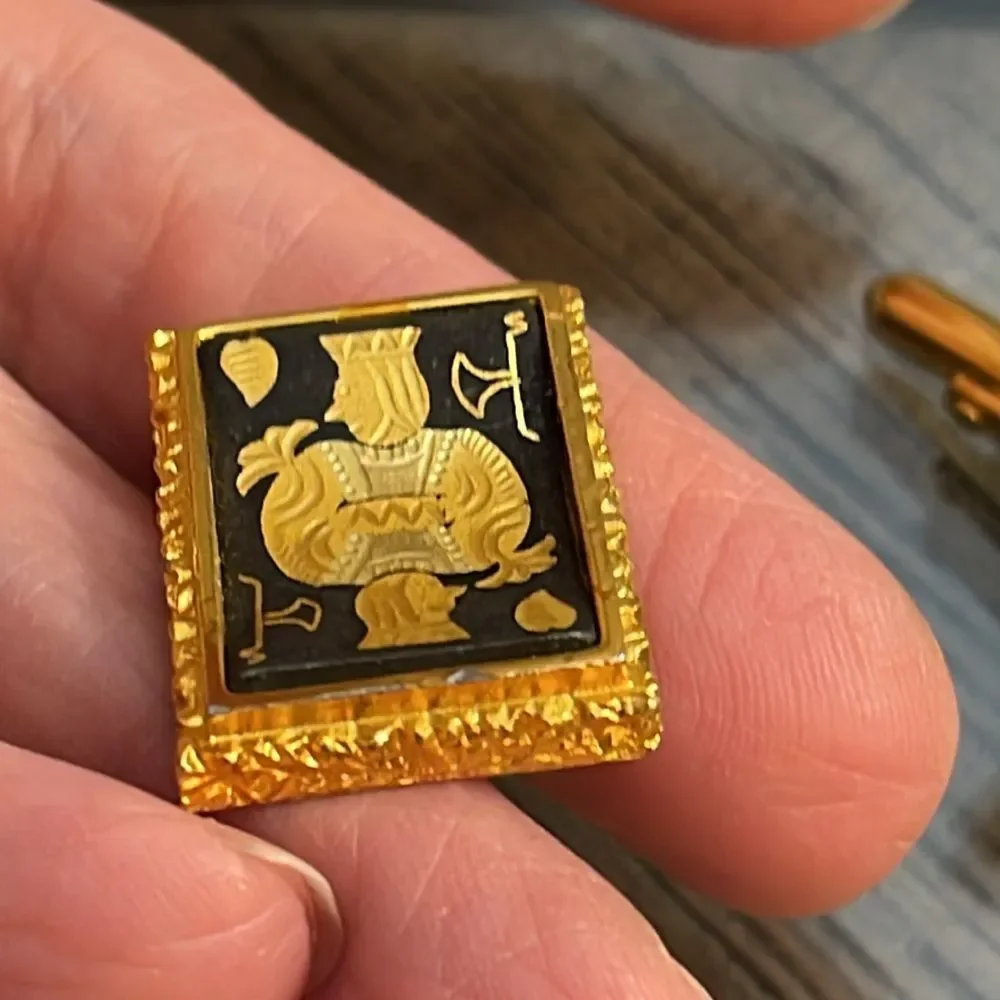 Swank Damascene Cufflinks Poker King Ace Spades Playing Cards
